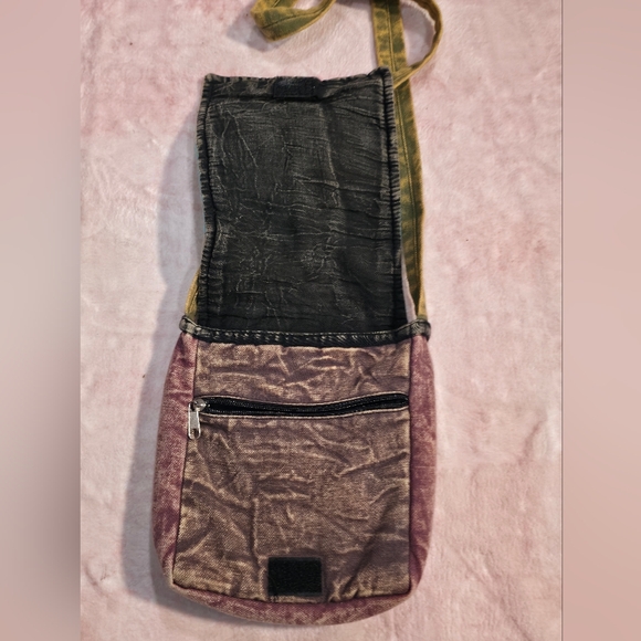 Boho Patchwork Crossbody Bag Peace Sign & Spiral Hippie Festival Purse 8x7” - Picture 2 of 8